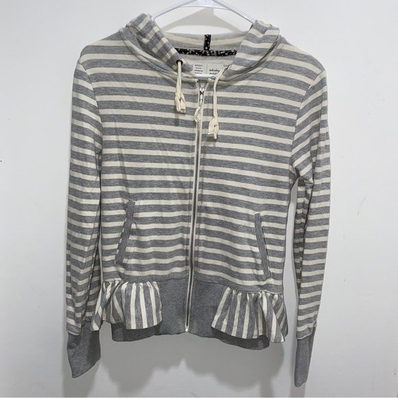 Anthropologie Sat. Sun. Harley Gray Stripe Peplum Zip Hoodie Women’s Small B-1 - Picture 3 of 9